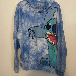 Disney Stitch blue and white tie dye long sleeved hoodie
